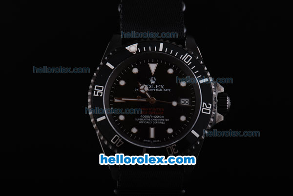Rolex Sea-Dweller Pro-Hunter Swiss ETA 2836 With Black Dial and Case,Air Vent Edition and Black Nylon Strap - Click Image to Close